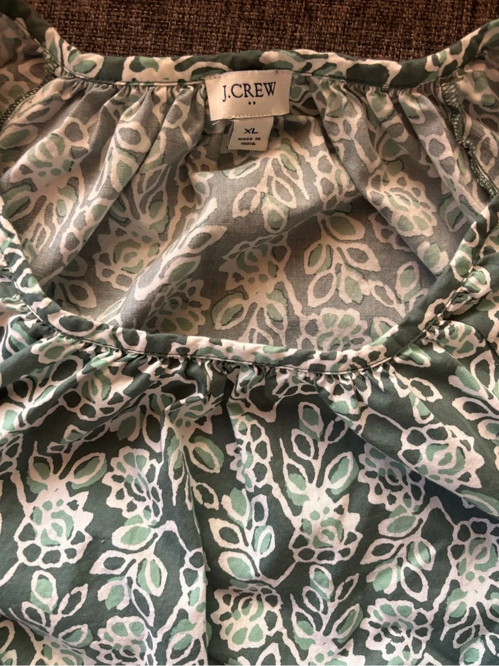 J. Crew Sage Green Floral Peasant Blouse